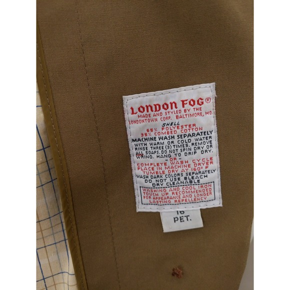 vtg London Fog Trench Coat Womens 16 PET Hooded Faux Fur Lined Belted Maincoat - Picture 8 of 9